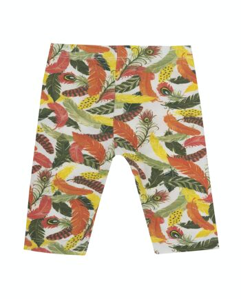 Legging pirate bébé fille en jersey de coton élastique imprimé plumes orange. (3M-48M) 2