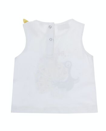 T-shirt bébé fille en jersey simple de coton écru, bretelles, imprimé devant. (3M-48M) 2