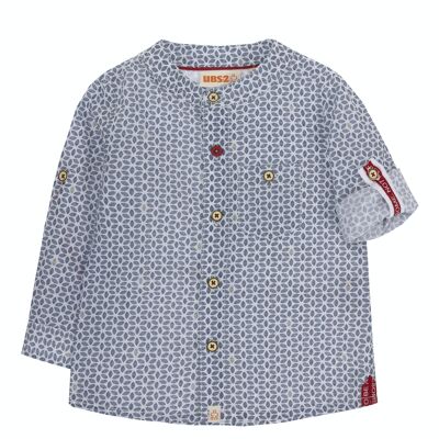 White cotton baby boy shirt with micro print, long sleeves. (3M-48M)