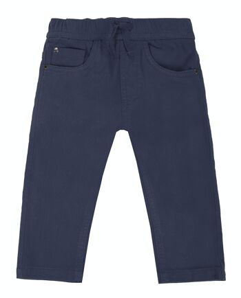 Pantalon bébé garçon en twill élastique cinq poches bleu marine. (3M-48M) 1