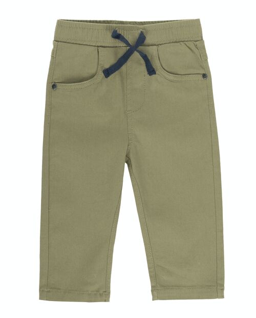 Pantalón de bebé niño de twill elástico, cinco bolsillos en color kaki . (3M-48M)