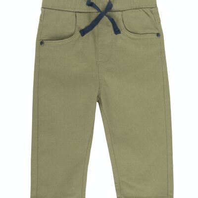Pantalon bébé garçon en twill élastique, cinq poches kaki. (3M-48M)
