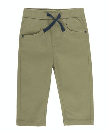Pantalon bébé garçon en twill élastique, cinq poches kaki. (3M-48M) 1