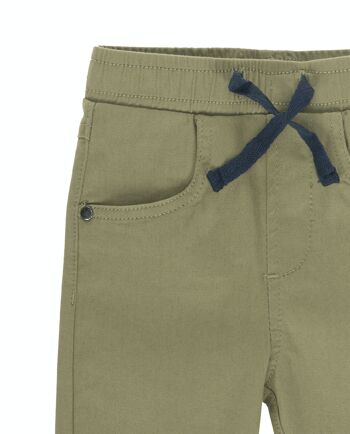 Pantalon bébé garçon en twill élastique, cinq poches kaki. (3M-48M) 3