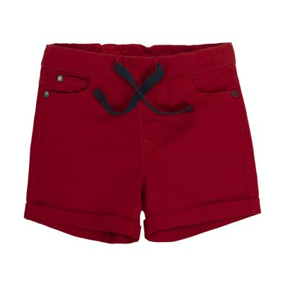 Baby boy's red elastic twill Bermuda shorts with five pockets. (3M-48M)