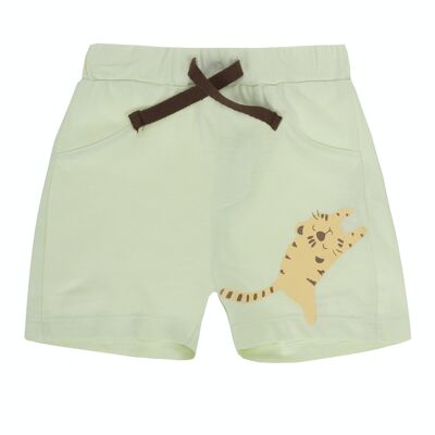 Baby boy's cotton knit Bermuda shorts in aqua green with a kitten print. (3M-48M)