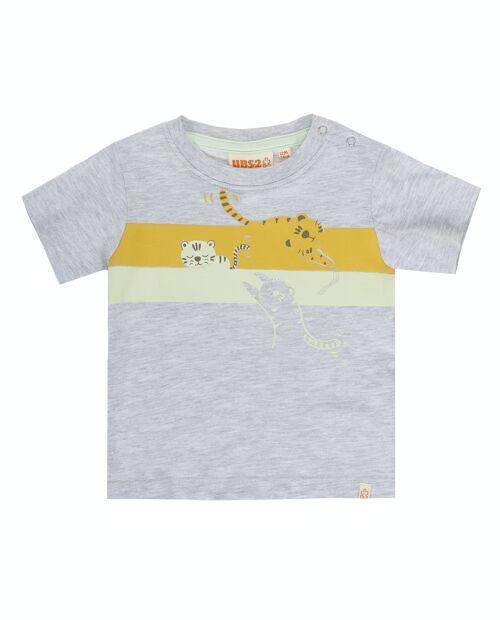 Camiseta de bebé niño en punto liso de algodón color  gris  claro , manga corta , estampado delante. (3M-48M)