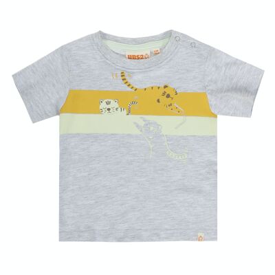 Hellgraues T-Shirt aus Single-Jersey-Baumwolle für Jungen, kurze Ärmel, Aufdruck auf der Vorderseite. (3M-48M)