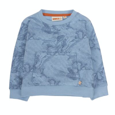 Baby-Sweatshirt aus hellblauem Baumwoll-Fleece, Kängurutasche, lange Ärmel. (3M-48M)