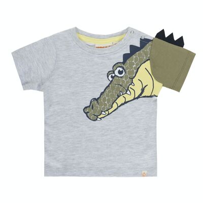 T-shirt da neonato in cotone single jersey grigio chiaro, maniche corte, stampa davanti. (3M-48M)