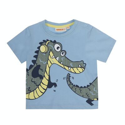 Baby boy's light blue single jersey cotton t-shirt, short sleeves, print on the front. (3M-48M)