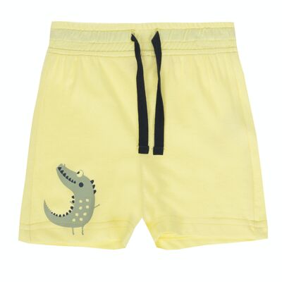 Light yellow cotton knit Bermuda shorts for baby boy with crocodile. (3M-48M)