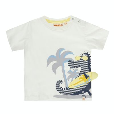 Camiseta de bebé  niño  en punto liso de algodón color crudo, manga corta, estampado delante .   (3M-48M)