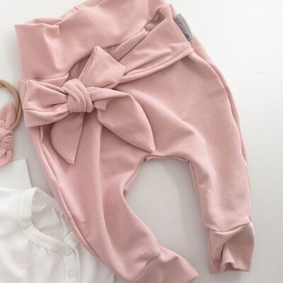 Pantalon bébé rose poudré à nœud