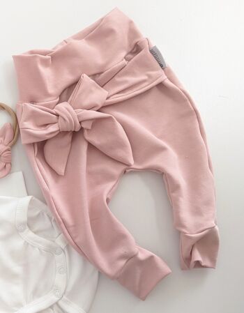 Pantalon bébé rose poudré à nœud