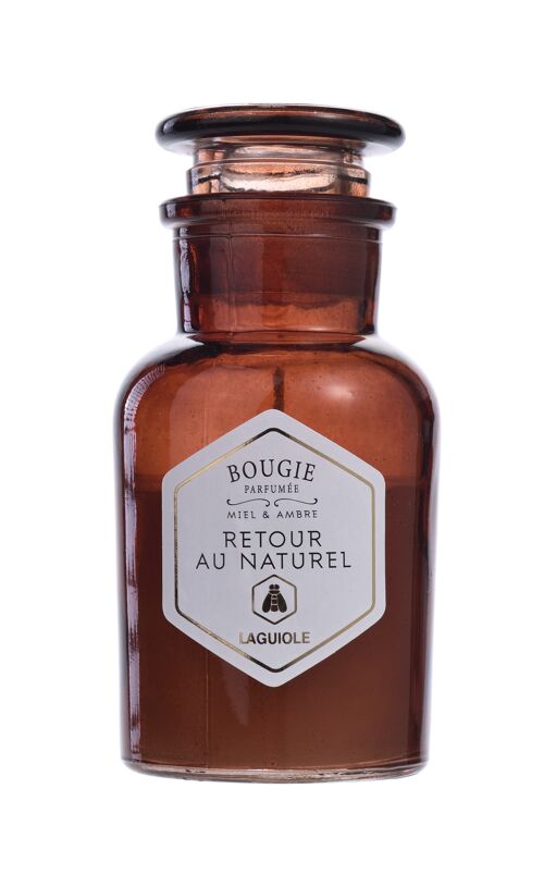 Bougie Parfumée Apothicaire, Retour au Naturel, Parfum de Ambre & Miel, Verre Teinté - 90 g