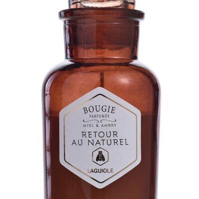 Bougie Parfumée Apothicaire, Retour au Naturel, Parfum de Ambre & Miel, Verre Teinté - 90 g