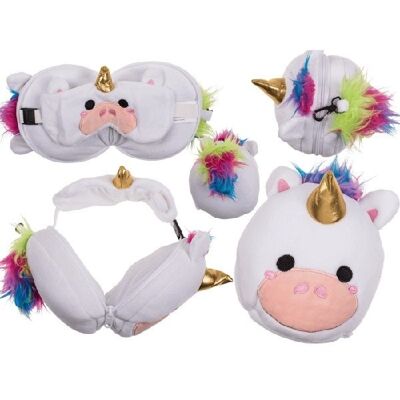 Oreiller de voyage en peluche avec masque pour les yeux Licorne