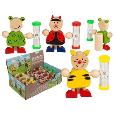 Wooden toothbrush holder with hourglass, animals,