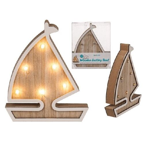 Holz-Segelschiff mit 6 warmweißen LED,