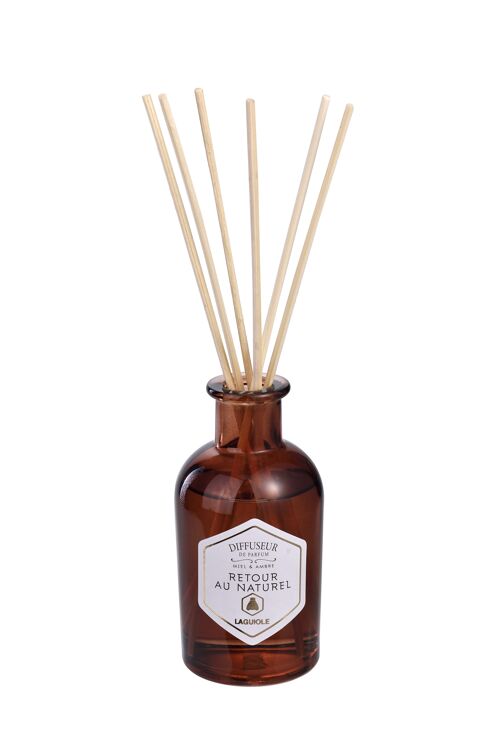 Diffuseur Parfum de Ambre 100 ml - Parfume Naturel Fraiche et Durable - Kit Diffuseur Cadeau avec 8 Ba¢tonnets - Aromathérapie, 100 ml