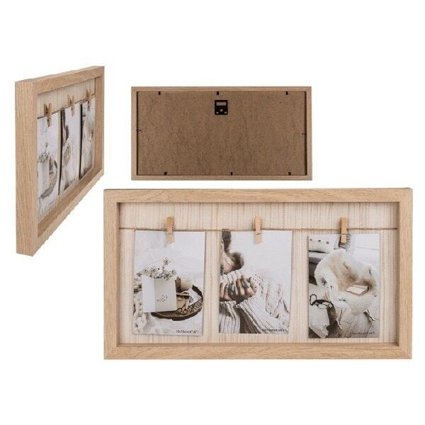 Natural colored wooden frame, clothesline,