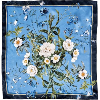 Pañuelo de seda - Blue Flower Garden JL - Azul claro 50 cm