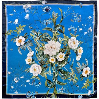 Pañuelo de seda - Blue Flower Garden JL - Azul claro 90 cm