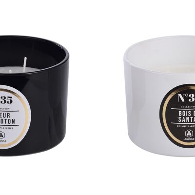 Set of 2 Scented Candles, Natural Wax, Black and White, White and Black, Sandalwood & Cotton Flower, 13 Hours of Fragrance, 260 g