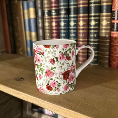 mug porcelaine fine fleurs roses