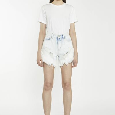 CURVED HEM FRAYED DENIM SHORTSBLEACH ACID