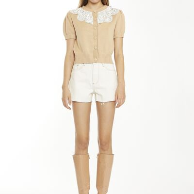 HIGH WAIST RAW HEM MOM SHORTS ECRU