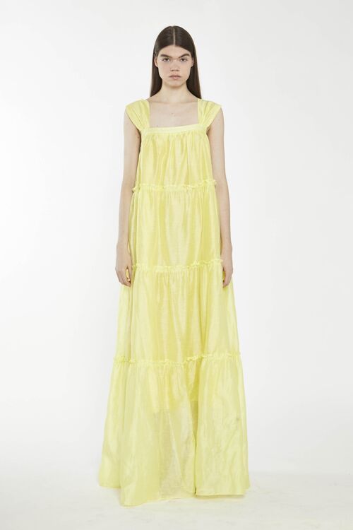 TIERED MAXI DRESS WITH TIE-BACK LIME YELLOW