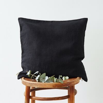 Housse de coussin en lin noir