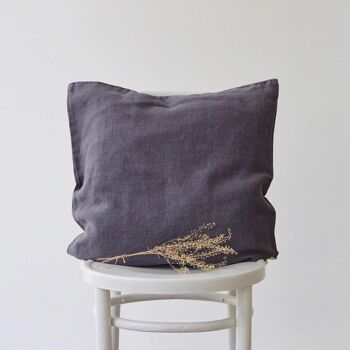 Housse de coussin en lin gris foncé 1