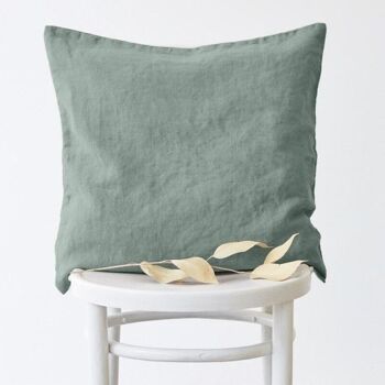 Housse de coussin en lin vert Milieu 1