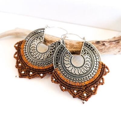 MANDALA earrings - Macramé - silver / Camel