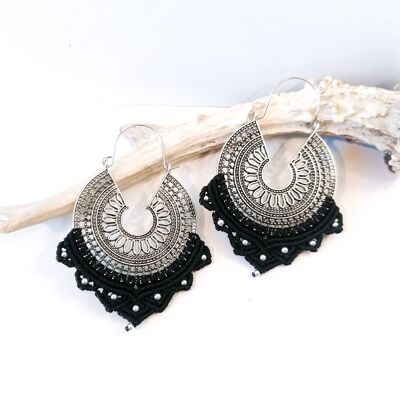 MANDALA earrings - Macramé - silver / Black
