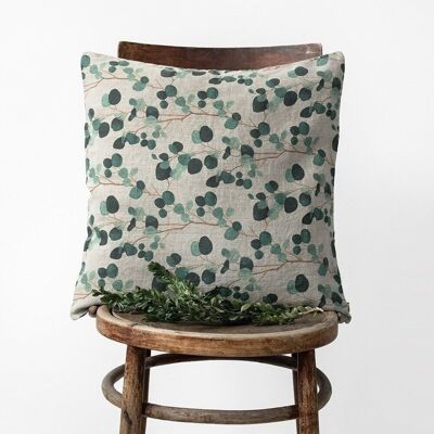 Housse de coussin eucalyptus sur lin naturel