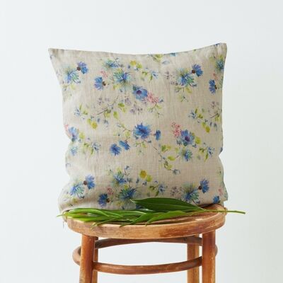 Flowers on Natural Linen Cushion Cover