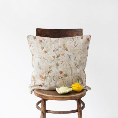 Leaves on Natural Linen Cushion Cover