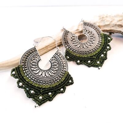 MANDALA earrings - Macramé - silver / Khaki