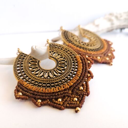 Boucles d'oreilles MANDALA - Macramé - dorées / Camel