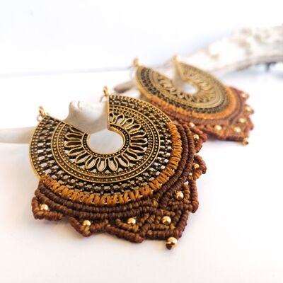 MANDALA earrings - Macramé - golden / Camel