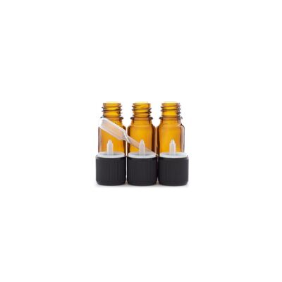 3 flacons de 10ml en verre ambré DIN 18 avec bouchons codigouttes