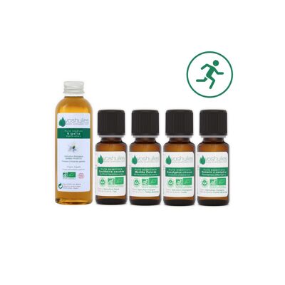 Kit « Sport » 4 Huiles essentielles Bio et 1 Huile Végétale Bio