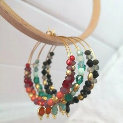 Golden hoop earrings in fine stone and crystal | spinel earrings | red onyx hoops| amazonite hoops