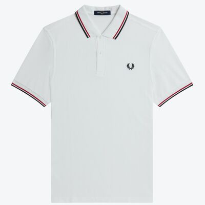 TWIN TIPPED FRED PERRY SHIRT-WHT/BRT RED/NVY-748