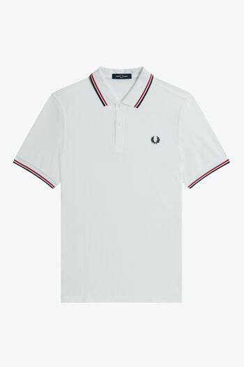 TWIN TIPPED FRED PERRY SHIRT-WHT/BRT RED/NVY-748 1