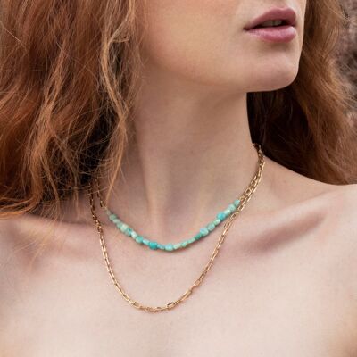 Berlingot double necklace - Amazonite